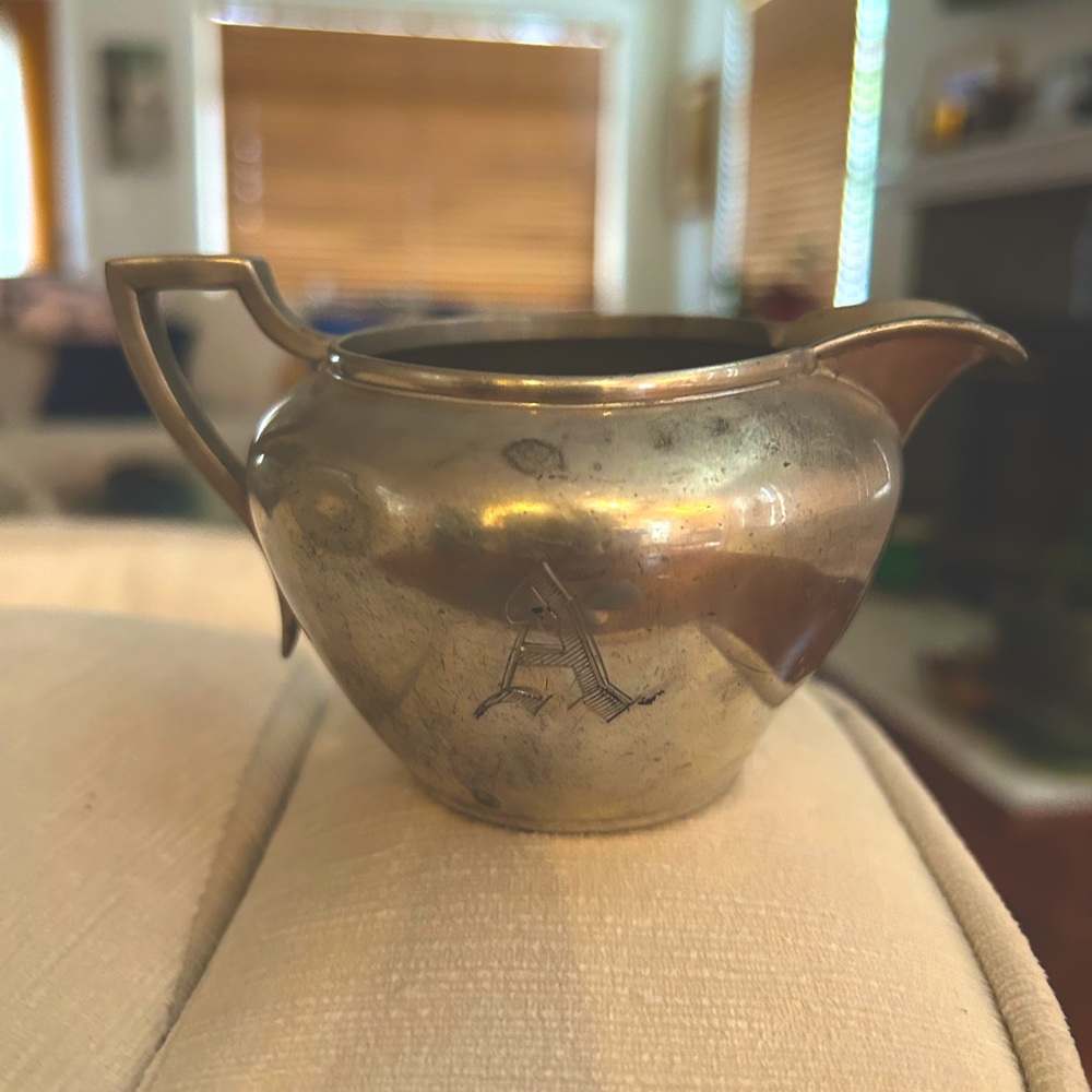 Adorable, antique pewter creamer Wallace bros Silver Co